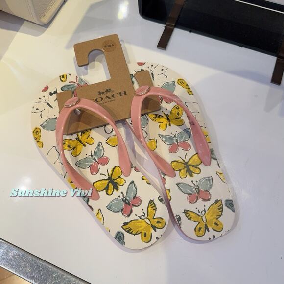 NWT Coach Zayn Flip Flop With Butterfly Print Pink/Chalk CAR24 US 6 - Picture 3 of 10